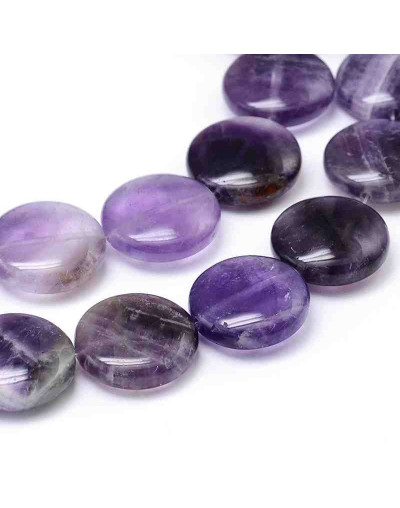 Amatista. Moneda. 20 milímetros diámetro. 7 mm grosor. 2 mm perforación. 1 unidad.