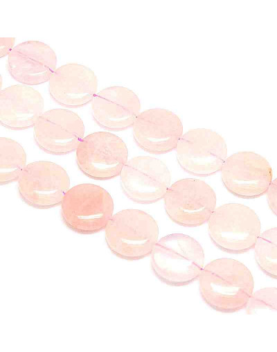 Cuarzo rosa. Moneda. 20 milímetros diámetro. 7 mm grosor. 2 mm perforación. 1 unidad.