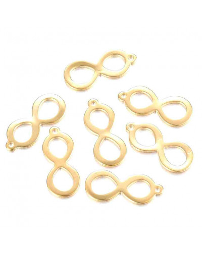 Infinito. Acero inoxidable. Color dorado. 19,5x8,5x1 milímetros. 1,2 mm perforación. 2 unidades.