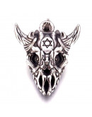 Esqueleto cabeza de toro. Acero inoxidable. Color plata antigua. 41x33x16 mm. 1 unidad Esqueleto cabeza de toro. Acero inoxidable. Color plata antigua. 41x33x16 mm. 1 unidad