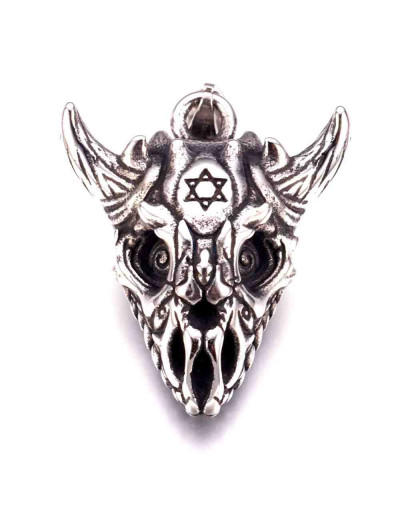 Esqueleto cabeza de toro. Acero inoxidable. Color plata antigua. 41x33x16 mm. 1 unidad