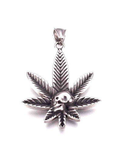 Esqueleto marihuana. Acero inoxidable. Color plata antigua. 41x37x5 mm. 1 unidad