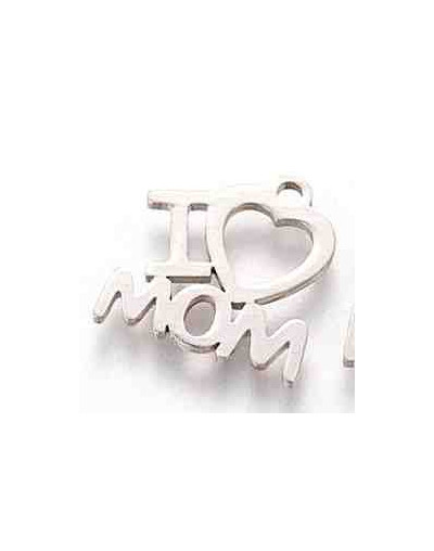 I Love Mom - Calado. Acero inoxidable. Color plateado. 13.5x13.1 mm 1.5 mm perforación 1 unidad