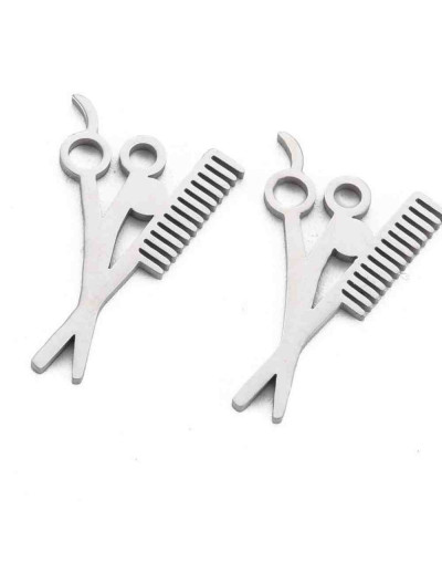 Tijeras y peine. Acero inoxidable. Color plateado. 22x14x1 milímetro. 2 mm perforación. 1 unidad.