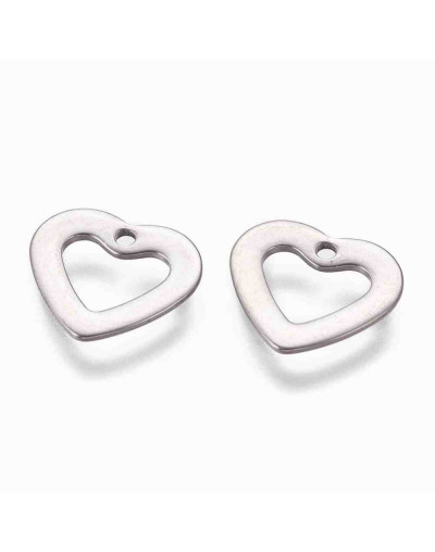 Corazones. Acero inoxidable. Color plateado. 10x11x1 mm. 1 mm perforación. 5 unidades