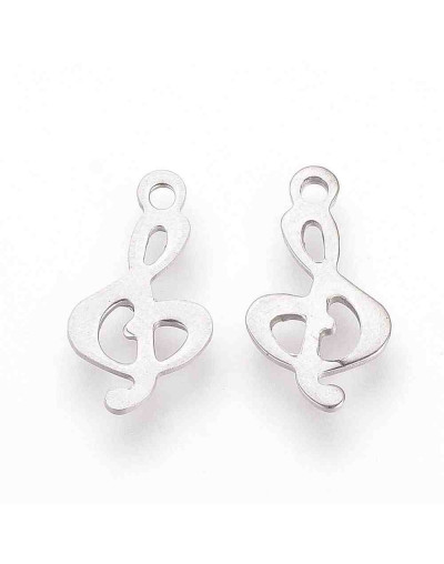 Música - Clave de Sol. Acero inoxidable. Color plateado. 15x8x1 mm. 1.5 mm perforación. 2 unidades