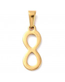 Infinito. Acero inoxidable. Color dorado. 23x9x1,5 milímetros. 8x3 mm cierre collar. 1 unidad. Infinito. Acero inoxidable. Color dorado. 23x9x1,5 milímetros. 8x3 mm cierre collar. 1 unidad.