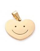 Smile+Corazón. Acero inoxidable. Color dorado. 14x18x1,2 milímetros. 5x3 mm cierre collar. 1 unidad. Smile+Corazón. Acero inoxidable. Color dorado. 14x18x1,2 milímetros. 5x3 mm cierre collar. 1 unidad.