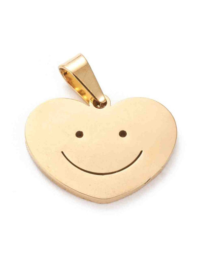 Smile+Corazón. Acero inoxidable. Color dorado. 14x18x1,2 milímetros. 5x3 mm cierre collar. 1 unidad.