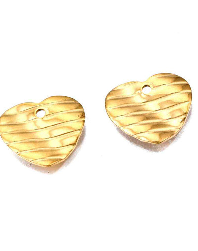 Corazón Twist. Acero inoxidable. Color dorado. 12x13x1,5 milímetros. 1,4 mm perforación. 2 unidades.