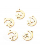 Luna+Estrella. Acero inoxidable. Color dorado. 17x13x1,2 milímetros. 1,5 mm perforación. 1 unidad. Luna+Estrella. Acero inoxidable. Color dorado. 17x13x1,2 milímetros. 1,5 mm perforación. 1 unidad.