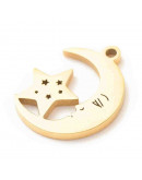Luna+Estrella. Acero inoxidable. Color dorado. 17x13x1,2 milímetros. 1,5 mm perforación. 1 unidad. Luna+Estrella. Acero inoxidable. Color dorado. 17x13x1,2 milímetros. 1,5 mm perforación. 1 unidad.