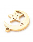 Luna+Estrella. Acero inoxidable. Color dorado. 17x13x1,2 milímetros. 1,5 mm perforación. 1 unidad. Luna+Estrella. Acero inoxidable. Color dorado. 17x13x1,2 milímetros. 1,5 mm perforación. 1 unidad.