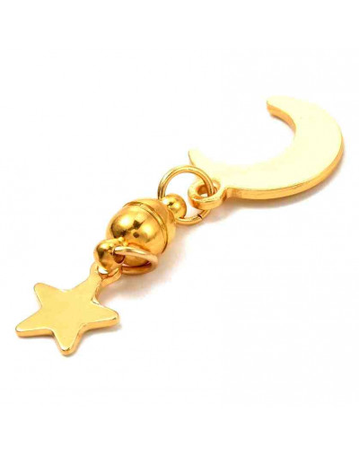 Cierre magnético. Luna+Estrella. Aleación y acero inoxidable. Color dorado. 40 mm largo. 1 set.