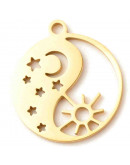 Sol+Luna+Estrellas. Acero inoxidable. Color dorado. 17x15x1 milímetros. 1,5 mm perforación. 1unidad. Sol+Luna+Estrellas. Acero inoxidable. Color dorado. 17x15x1 milímetros. 1,5 mm perforación. 1unidad.