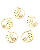 Sol+Luna+Estrellas. Acero inoxidable. Color dorado. 17x15x1 milímetros. 1,5 mm perforación. 1unidad. Sol+Luna+Estrellas. Acero inoxidable. Color dorado. 17x15x1 milímetros. 1,5 mm perforación. 1unidad.