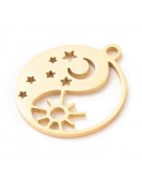 Sol+Luna+Estrellas. Acero inoxidable. Color dorado. 17x15x1 milímetros. 1,5 mm perforación. 1unidad. Sol+Luna+Estrellas. Acero inoxidable. Color dorado. 17x15x1 milímetros. 1,5 mm perforación. 1unidad.
