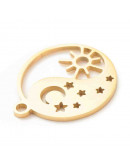 Sol+Luna+Estrellas. Acero inoxidable. Color dorado. 17x15x1 milímetros. 1,5 mm perforación. 1unidad. Sol+Luna+Estrellas. Acero inoxidable. Color dorado. 17x15x1 milímetros. 1,5 mm perforación. 1unidad.