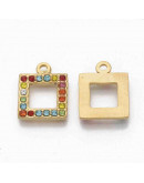 Cuadrado. Acero inoxidable+Rhinestone. Color dorado. 16x13x2 milímetro. 1,6 mm perforación. 1 unidad Cuadrado. Acero inoxidable+Rhinestone. Color dorado. 16x13x2 milímetro. 1,6 mm perforación. 1 unidad