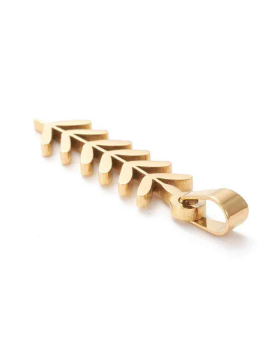 Hoja. Acero inoxidable. Color dorado. 25x7x1,2 milímetros. 3x5 mm cierre. 1 unidad.