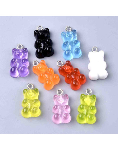 Osos. Acrílico. Varios colores. 20,5x11,5x7 milímetros. 2 milímetros perforación. 10 unidades.