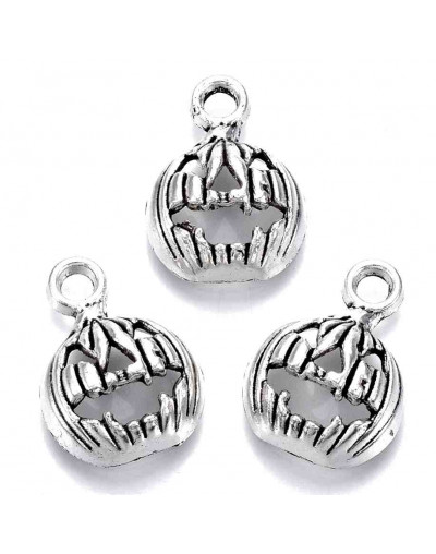 Calabaza Halloween. Aleación de cobre. Color plata antigua. 16x12x5 mm. 2mm agujero. 10 uds