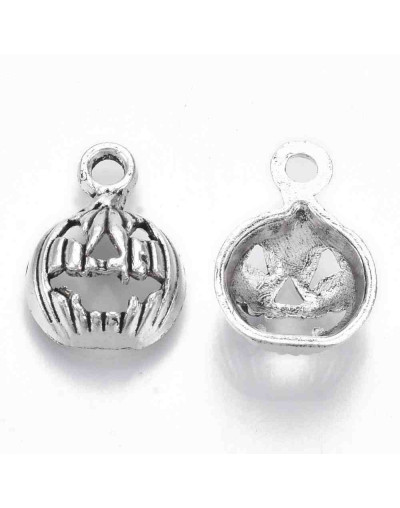 Calabaza Halloween. Aleación de cobre. Color plata antigua. 16x12x5 mm. 2mm agujero. 10 uds