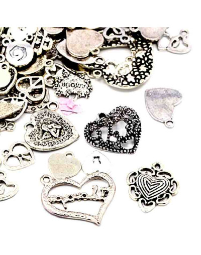 Corazones. Aleación de cobre. Color plateado. De 7 a 20 milímetros. 5 unidades