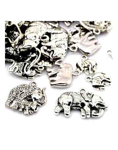Elefantes. Aleación de cobre. Color plateado. De 11 a 28 milímetros. 5 unidades