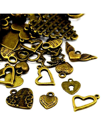 Corazones. Aleación de cobre. Color bronce antig. De 12 a 25 milímetros. 5 unidades