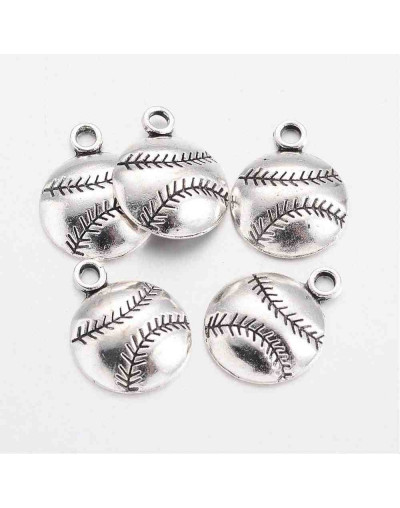 Deportes: Beisbol (4). Aleación de cobre. Color plateado 18x14x3 mm 2 mm perforación. 10 uds.