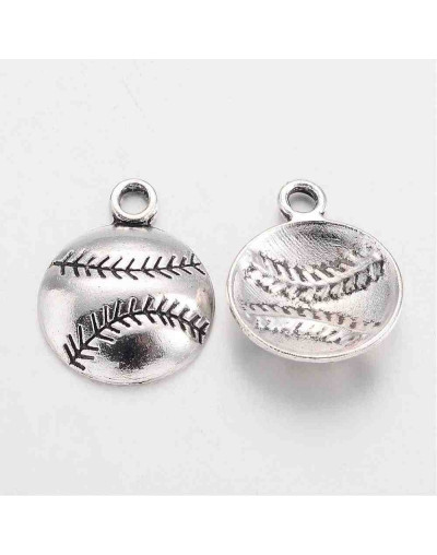 Deportes: Beisbol (4). Aleación de cobre. Color plateado 18x14x3 mm 2 mm perforación. 10 uds.