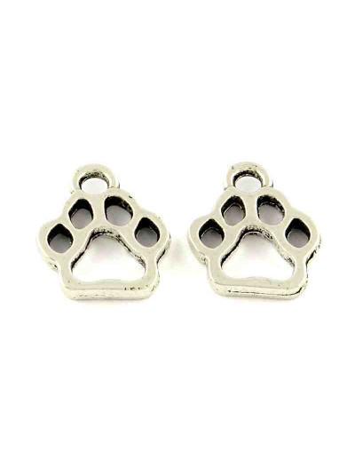Patitas de perro. Aleación de cobre. Color plateado. 13x10x1,5 mm 2 mm perforación. 10 unidades