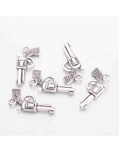 Pistola. Aleación de cobre. Color plateado. 22x12x3 mm 2 mm perforación. 10 uds