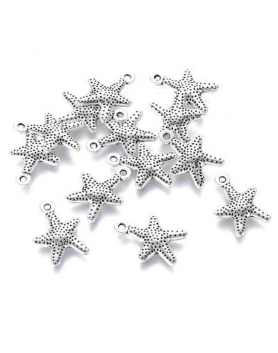 Estrella de mar. Aleacion de cobre. Color plata antigua. 16x12 milímetros. 1 mm perforación. 10 uds.