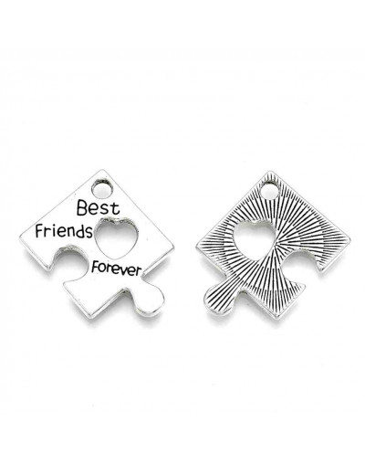 Puzzle - Best Friends. Aleación de cobre. Plateado antiguo. 22x22x2 mm 2 mm perforación. 5 uds