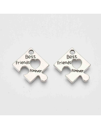 Puzzle - Best Friends. Aleación de cobre. Plateado antiguo. 22x22x2 mm 2 mm perforación. 5 uds