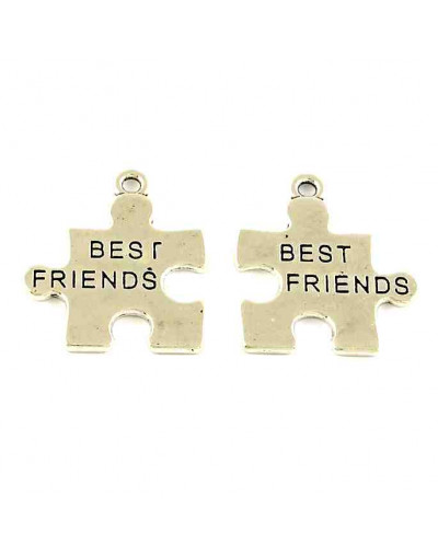 Puzzle - Best Friends. Aleación de cobre. Plateado antiguo. 27x24x1,5 mm 1,8 mm perforación. 5 uds