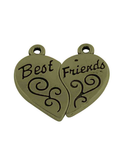 Corazón - Best Friends. Aleación de cobre. Bronce antiguo. 22x12x2 mm 1 mm perforación. 3 set