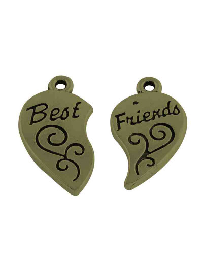 Corazón - Best Friends. Aleación de cobre. Bronce antiguo. 22x12x2 mm 1 mm perforación. 3 set