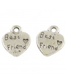 Corazón - Best Friends.  Aleación de cobre. Color plata antigua. 12,5x9,8x1,5 mm 1,5 mm perf. 10 uds Corazón - Best Friends.  Aleación de cobre. Color plata antigua. 12,5x9,8x1,5 mm 1,5 mm perf. 10 uds