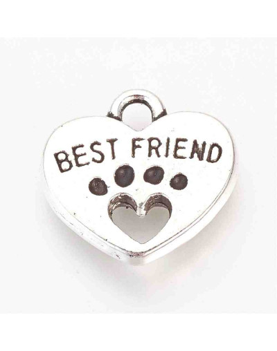 Best Friends - Perro. Aleación de cobre. Color plata antigua.14,5x15x2,5 mm 2 mm perforación. 10 und