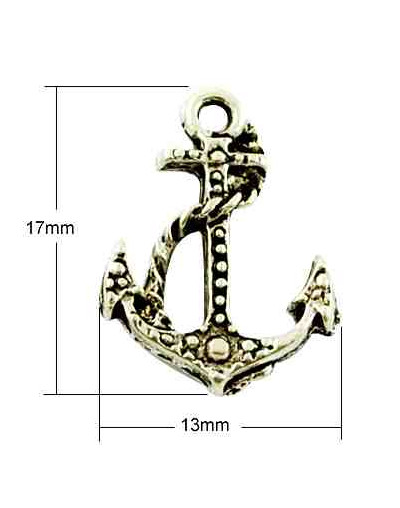 Anclas. Aleación de cobre. Plateado antiguo. De 17x13x2,5 mm 1,5 mm perforación. 10 uds