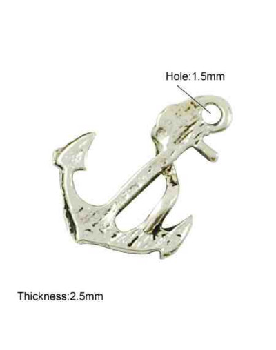 Anclas. Aleación de cobre. Plateado antiguo. De 17x13x2,5 mm 1,5 mm perforación. 10 uds