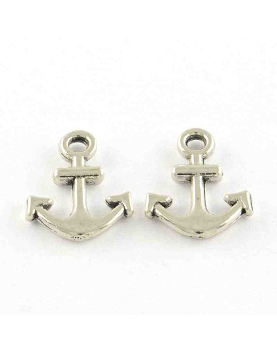 Anclas. Aleación de cobre. Plateado antiguo. De 13,8x10,5x2 mm 1,8 mm perforación. 10 uds