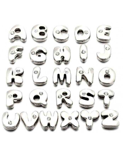 Set Abecedario 26 letras. Aleación de cobre. Color plateado.16 milímetros. 8x2 mm perforación. 1 Set