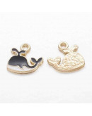 Ballenas. Aleación de cobre y esmalte. 12.5x13 milímetros 1.5 mm perforación. 4 unidades Ballenas. Aleación de cobre y esmalte. 12.5x13 milímetros 1.5 mm perforación. 4 unidades
