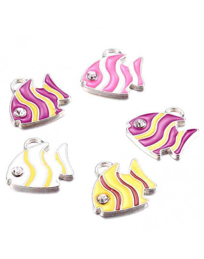 Peces. Aleación de cobre y esmalte. 19x20 milímetros. 3 mm perforación. 2 unidades