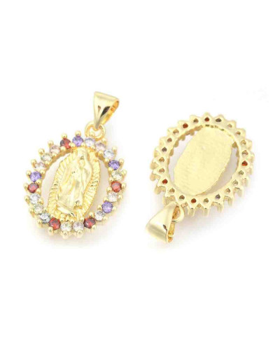 Virgen (3). Aleación+Zirconia. Baño 18KGold. 20x15x2,5 mm. 5 mm cierre. 1 unidad.