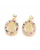 Virgen (3). Aleación+Zirconia. Baño 18KGold. 20x15x2,5 mm. 5 mm cierre. 1 unidad.